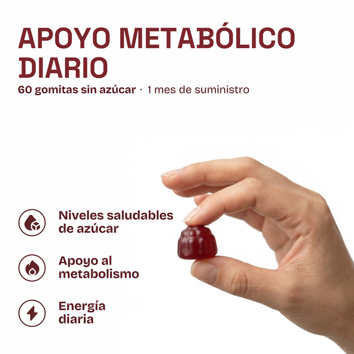 Apoyo metabólico diario: 60 gomitas sin azúcar, 1 mes de suministro